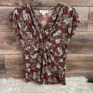 Josephine Studio Ladies Vneck Gathered Top, Size Petite Small, Brown,Tan,Orange